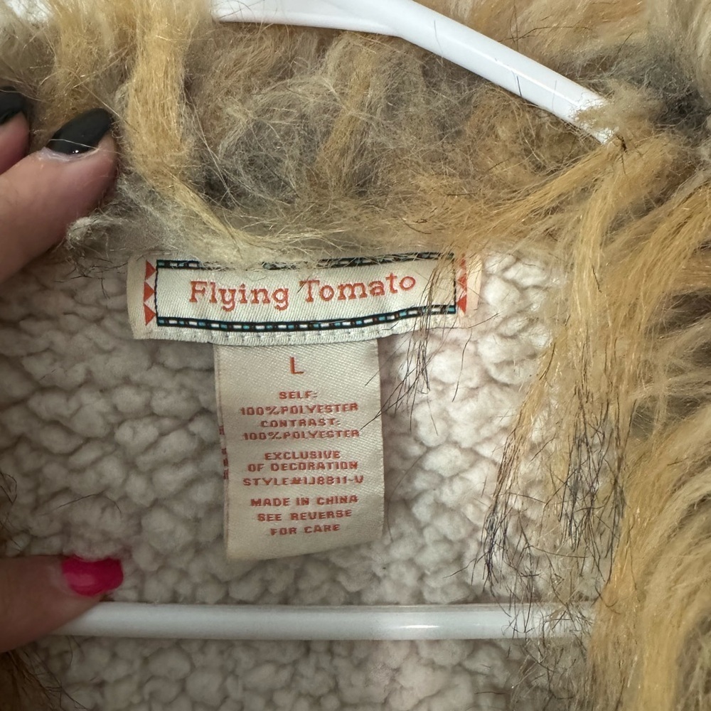 FLYING TOMATO Tan Faux Suede Faux Fur Vest - Picture 5 of 6